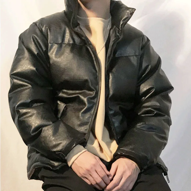 Winter Thick Leather Jacket Men's Warm Parka Men Fashion Collar Locomotive Leather Coat Man Streetwear Hip Hop Collar Coat Mens