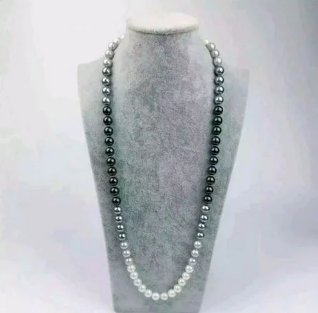 

10mm natural south seas black white gray shell pearl necklace 32 inch 14k