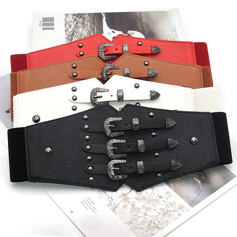 

Luxury Wide Belts for Women Belt PU Leather Belt Corset Women Elastic All-Match Tunic Dress Decorated Ladies Girdle