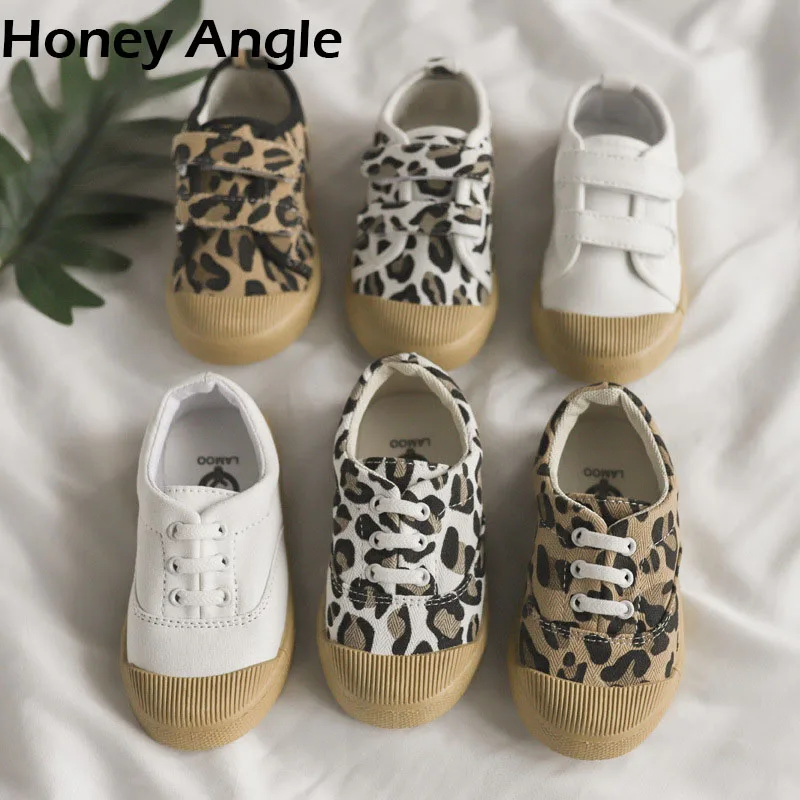 Honey Angle/весенне-Осенняя детская парусиновая обувь для девочек и мальчиков; нескользящие леопардовые детские кроссовки; детская обувь для малышей