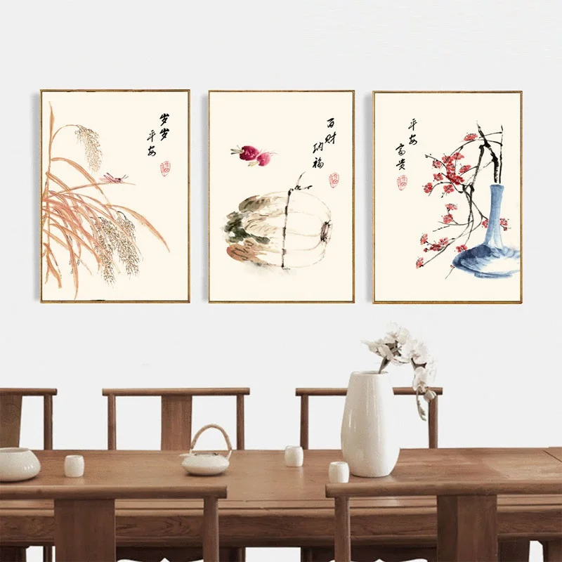 

Chinese Style Ink Painting Art Poster Minimalist Flower and Bird Canvas Print Landscape Wall Pictures for Living Room Home Decor