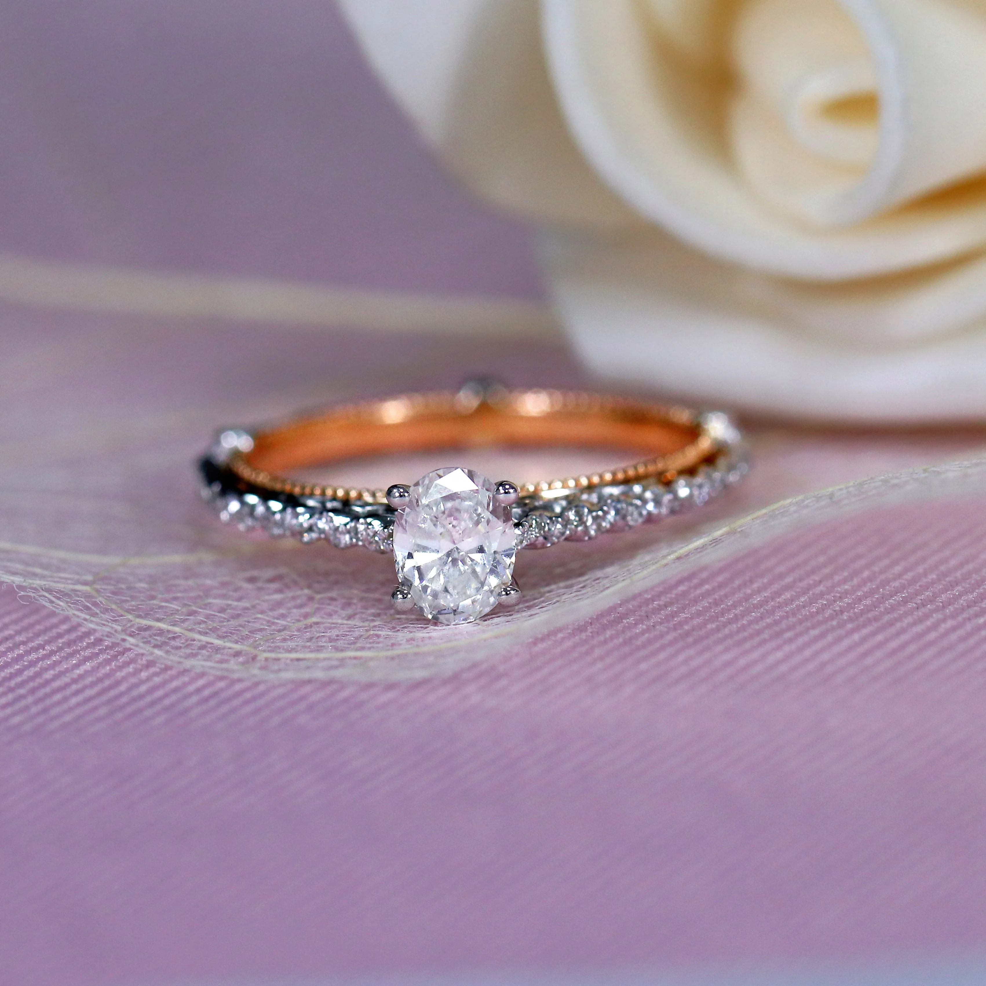 Женское Обручальное кольцо с муассанитом белое и розовое золото 585 карат 4 Х6