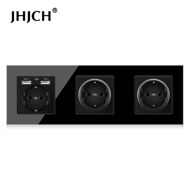 3-рамочная розетка питания Jhjch с заземлением 16 А, с выходом USB, стеклянная панель 258 мм х 86 мм