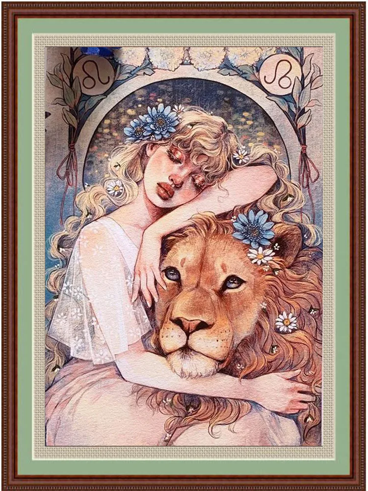 

SenyuArt Diamond Painting Cross Stitch Pattern 5D Diamond Embroidery "Woman and Lion" Home Decor DIY Diamond Art