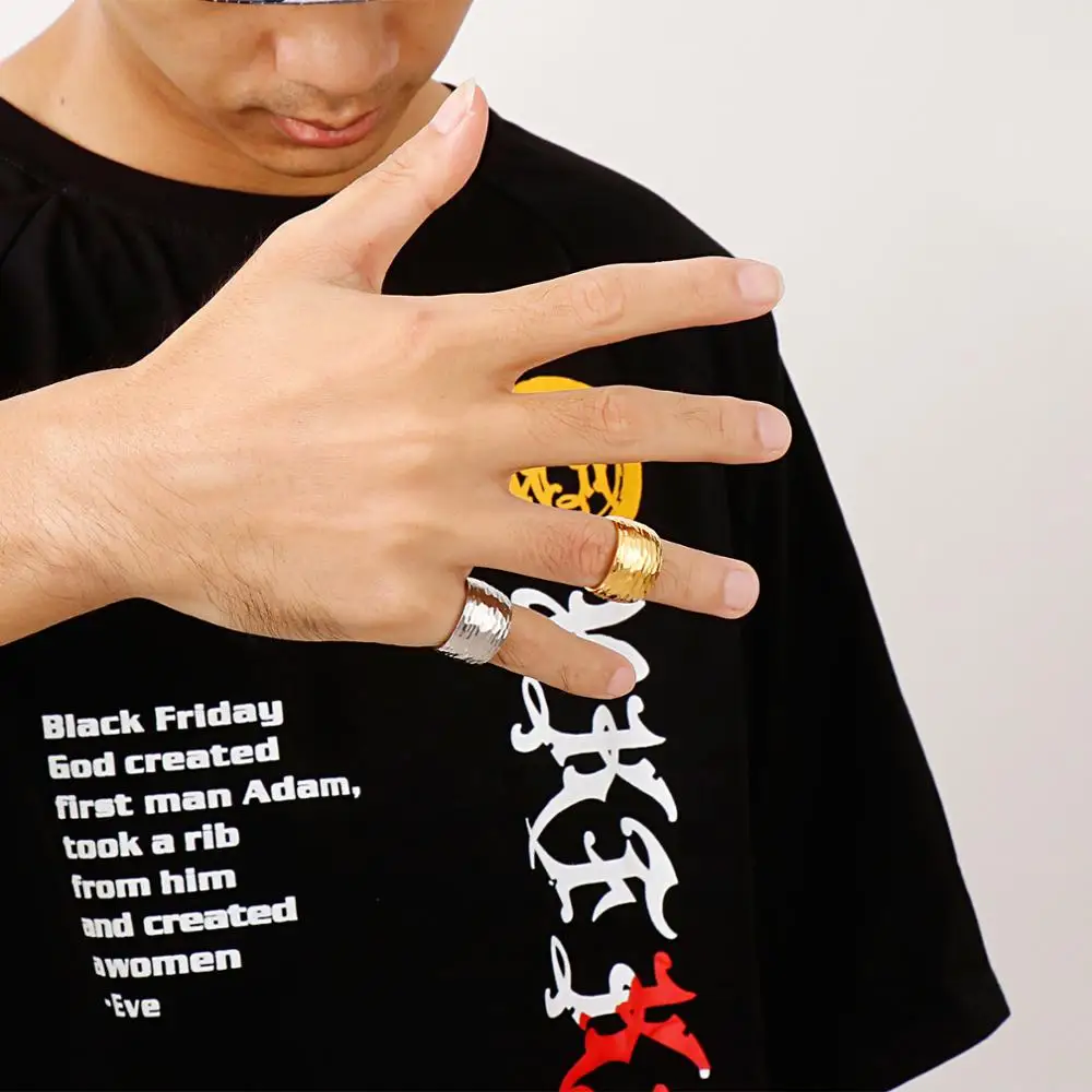 Винтажное волнистое кольцо Fongten для мужчин и женщин большое из нержавеющей стали