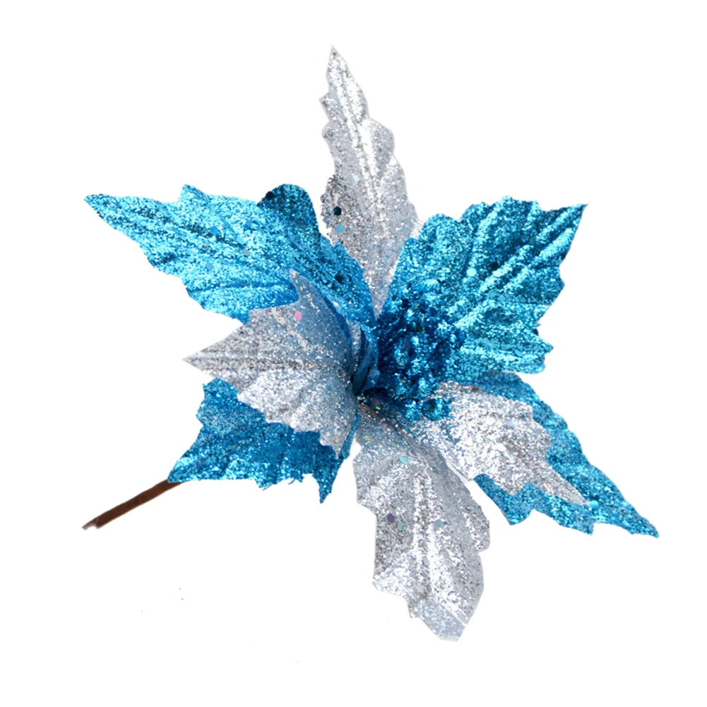 blue 22cm Большие искусственные цветы для рождественского декора, блестящие Искусственные цветы Poinsettia, сделай сам, украшение для дома, Рождества, Нового года, цветок для свадьбы - Цвет: blue 22cm