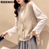 roenick sweaters vests women solid single breasted v neck sweater vest womens size korean style loose simple all match