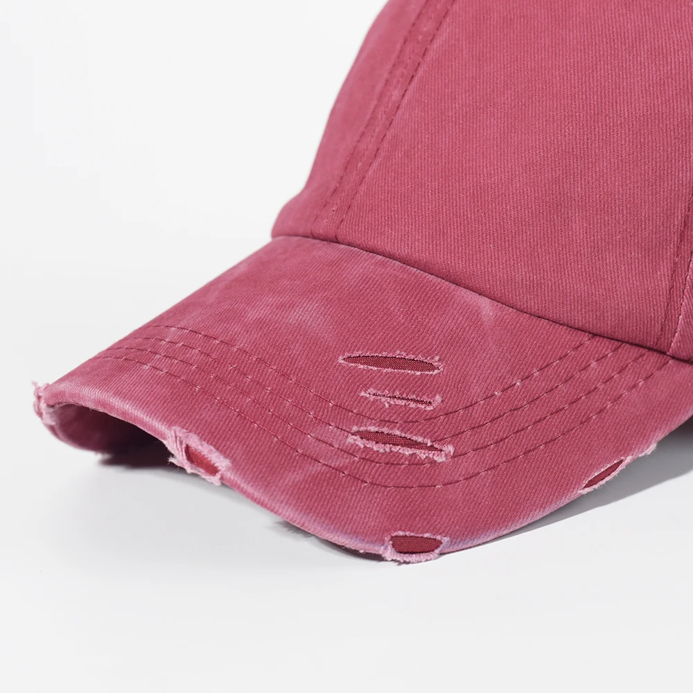 Washed Cotton Ponytail Baseball Caps Woman Adjustable Sports Hat Messy High Bun Hat Casual Solid Color Mesh Trucker Baseball Cap
