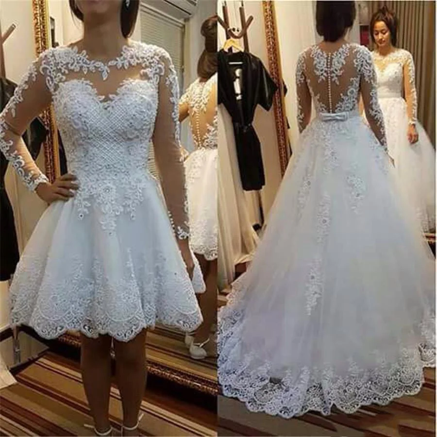 

Pearls Beads 2 in 1 Brazil Wedding Dress 2020 Vestido De Novia Lace Appliques Detachable Train A line Wedding Dresses