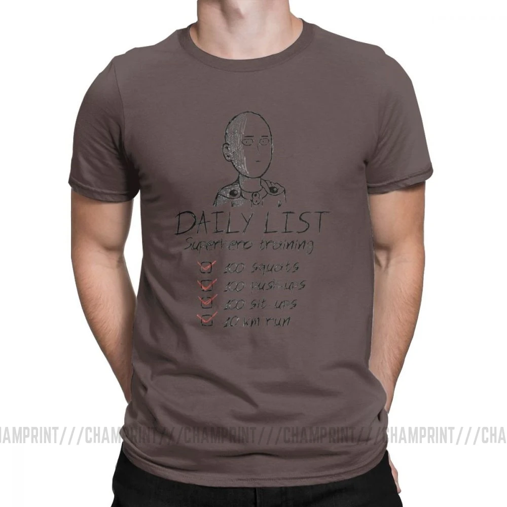 One Punch Man, футболки для мужчин, Saitama OPM Oppai, Аниме Манга, чистый хлопок, футболки, короткий рукав, футболка, одежда с принтом - Цвет: Коричневый