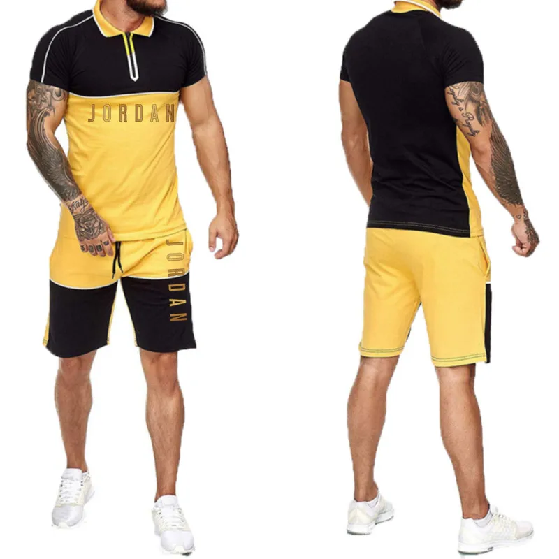 

Hot Sale 2021 Fashion Summer Men's Suit Breathable Casual Wear Fitness Sports Suit Short-sleeved Shirt T-shirt + Shorts 2-piece