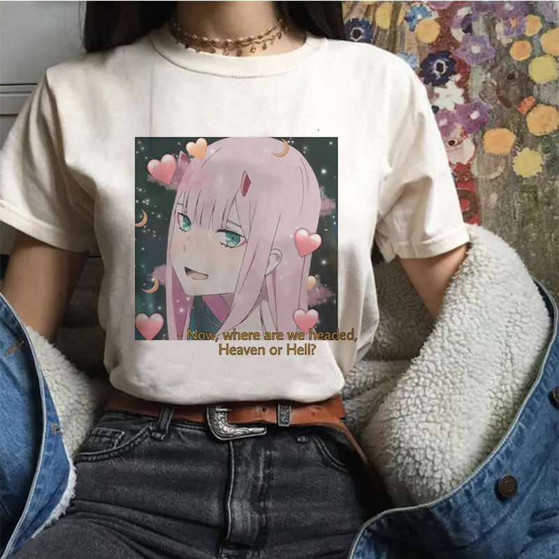 

Darling In The Franxx Kawaii Anime Fun Harajuku Zero TWO Beautiful Girl Japanese Cartoon Print Casual Summer Chic Female T-shirt