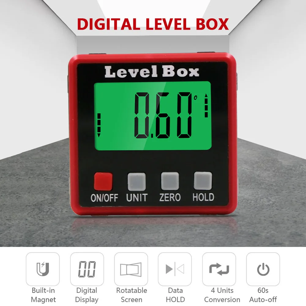 

Digital Level Angle Gauge Angle Finder Protractor Inclinometer Level Box with Magnet Rotatable Backlit Display Data Hold