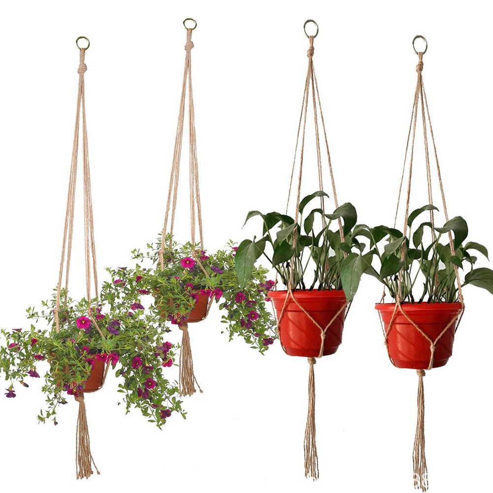 

2X Macrame Plant Hanger Vintage Rope Basket Outdoor Flower Garden Pot Holder Hanging Planter Basket Braided Craft Vintage Decor
