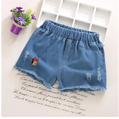 Джинсовые шорты для девочек летние модные милые с цветочным кружевом