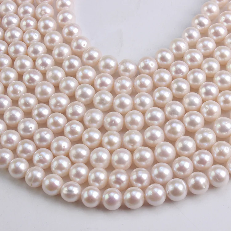 

Freshwater Pearl Necklace Round Shape with Size 9-10mm Pearls Perfect Luster for DIY Jewelry Loose Pearl Strands