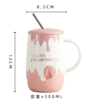 colorful fruit straw cup large capacity ceramic cartoon mug creative gift high value cup coffee cup