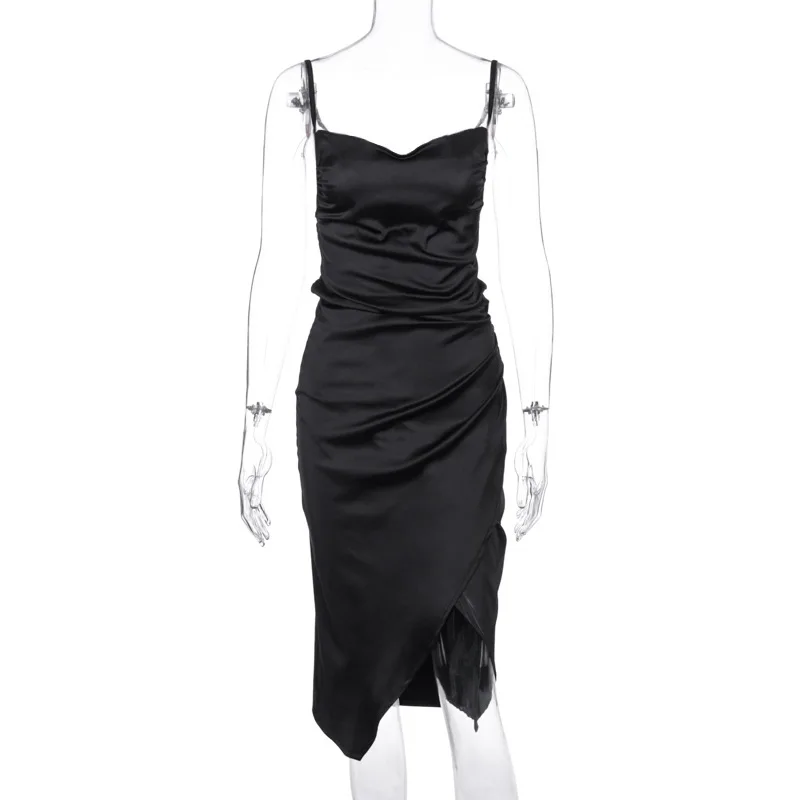 Женское атласное платье с открытой спиной средней длины|Женские платья| |