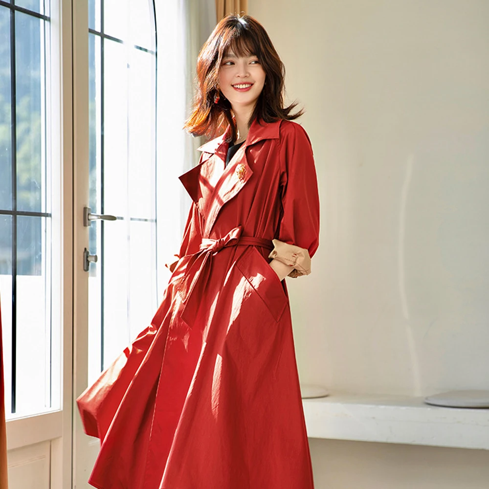 Red Long Trench Coat 2020 Spring Camel Windbreaker ins Vintage High Quality Clothes kaban Women sobretudo feminino Loose Coats | Женская