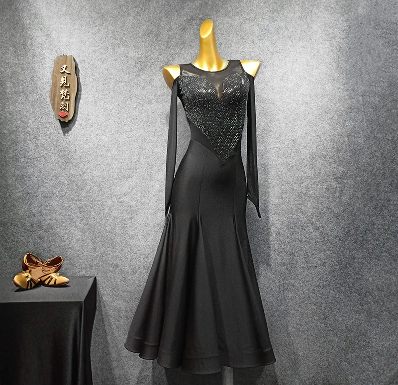 sexy ballroom dress standard dance for dancing waltz fringe sequins long tango black evening women | Тематическая одежда и