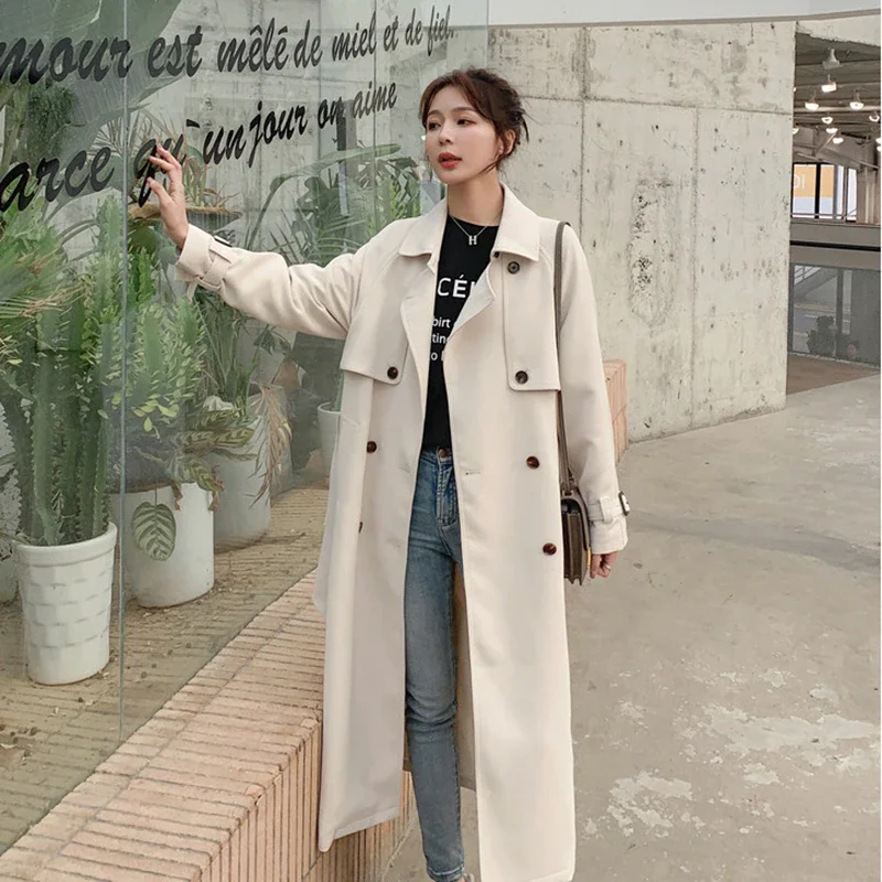 

Trench Coat Women 2021 elegant Stand Collar With Belt Pick Hip Solid Beige High Street 2021 New Autumn Fashion Coat TU159