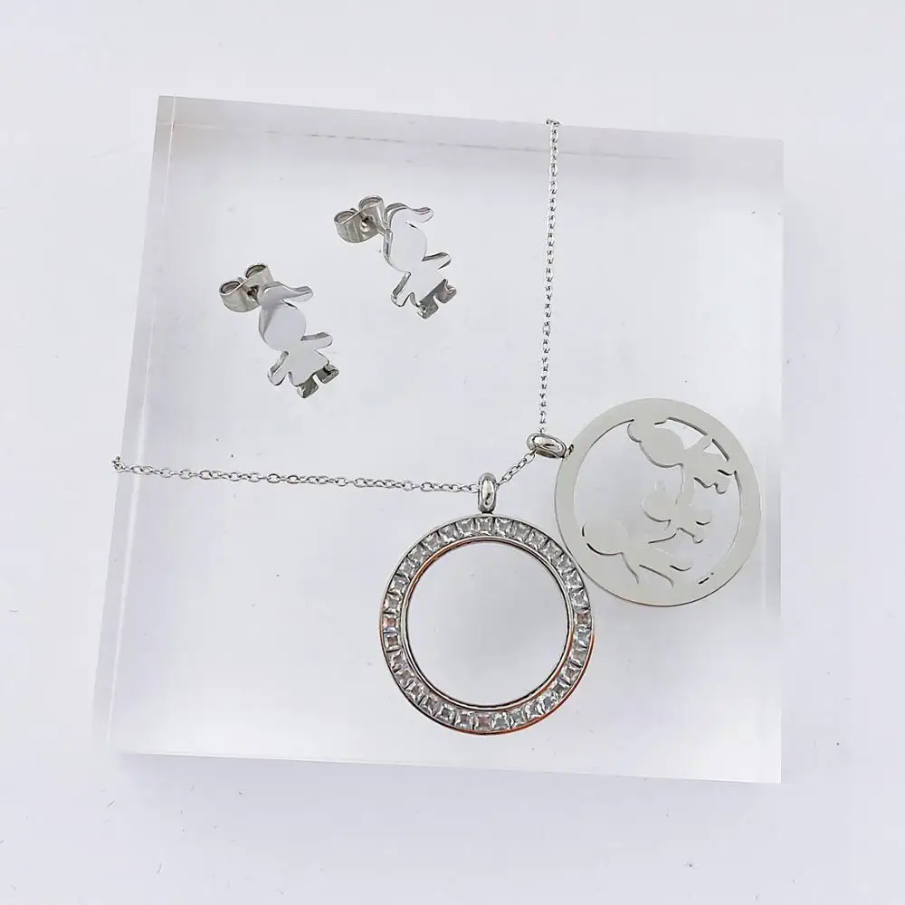 

New Stainless Steel Necklace Mama Family Necklaces Love Boy Girl Pendant crystal Necklaces Earrings Jewelry Women Mother's Day