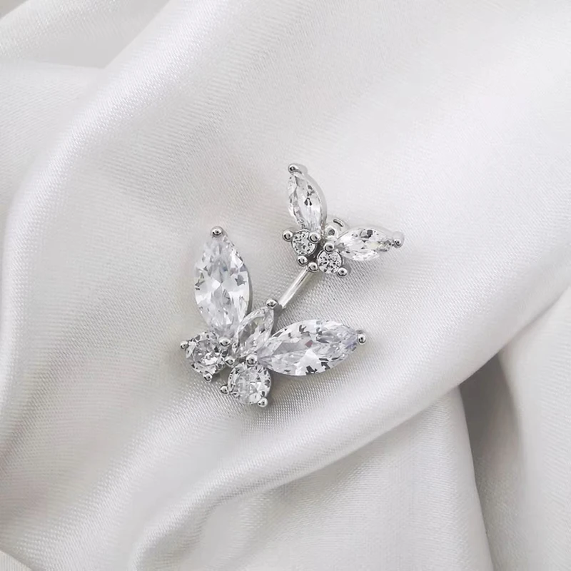 Двойными серебро бабочками пирсинг пупок тела пирсинг-серьги для пупка Кнопка