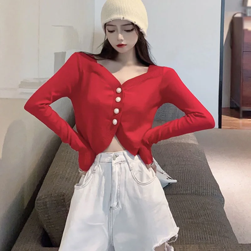 

Women Knitted Sweater Cardigan Casual Solid Color Long Sleeve Cardigans Tops Spring Autumn Sweater