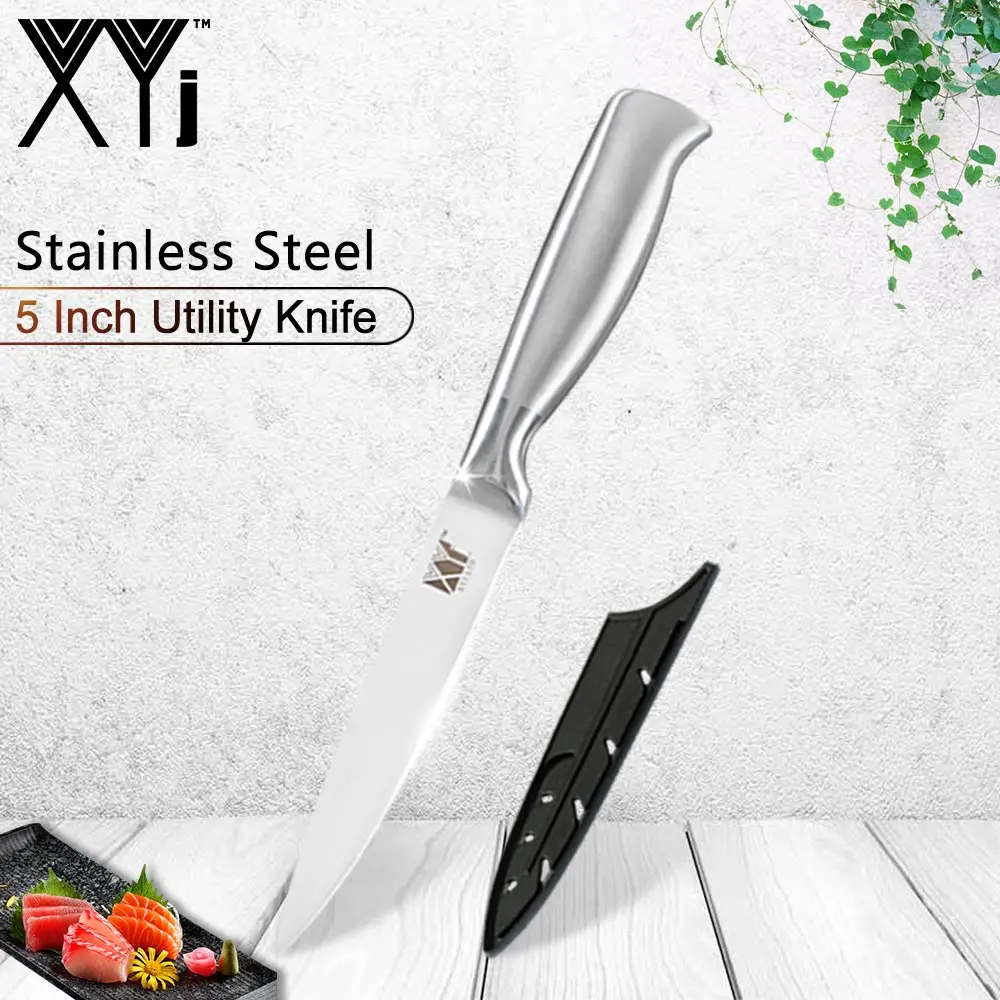 5 inch Utility Knife XYJ кухонные ножи инструменты Острый кухонный нож из нержавеющей стали для очистки овощей утилита Santoku для нарезки повара точилка для ножей и Держатель ножей - Цвет: 5 inch Utility Knife