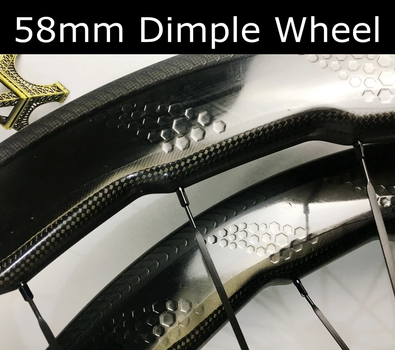 Бескамерные 58 мм Dimple карбоновые колеса, дорожный велосипед Колесная пара, 700C обод велосипеда V-brake carbon wheelset