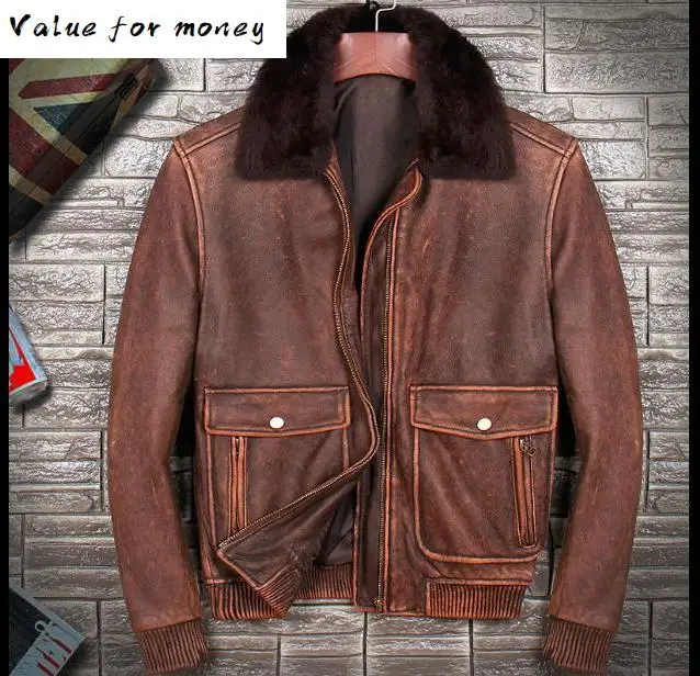 

Free men shipping. winter warm thick cowhide Jackets,men's genuine Leather vintage jacket.classic plus size coat.quality