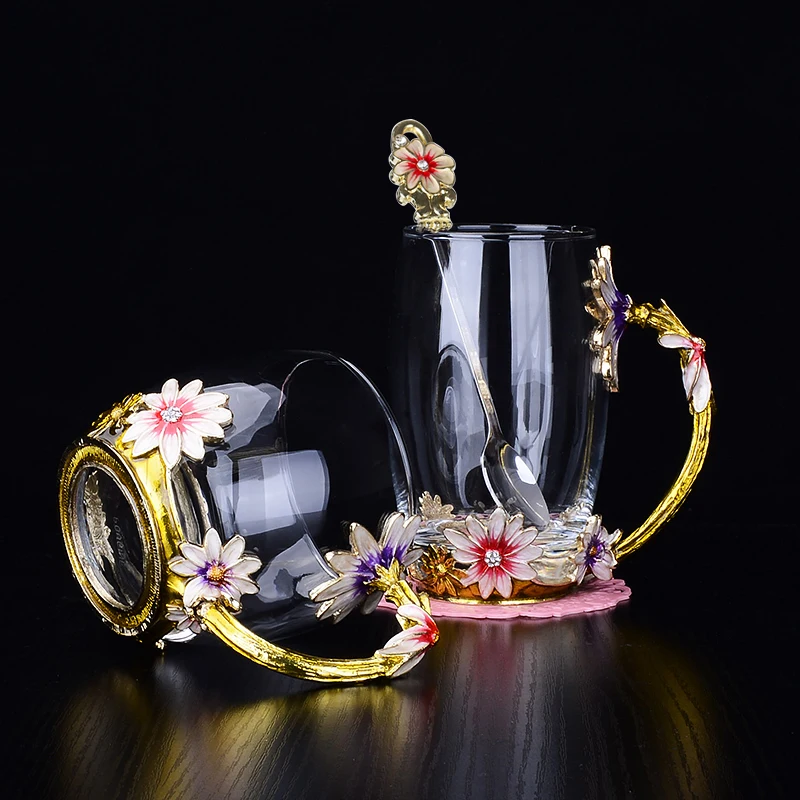 Креативная термостойкая Хрустальная кружка эмалированная стеклянная цветочный