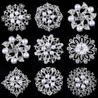 vintage silver color flower brooch rhinestones leaves brooch luxury jewelry christmas gifts for women