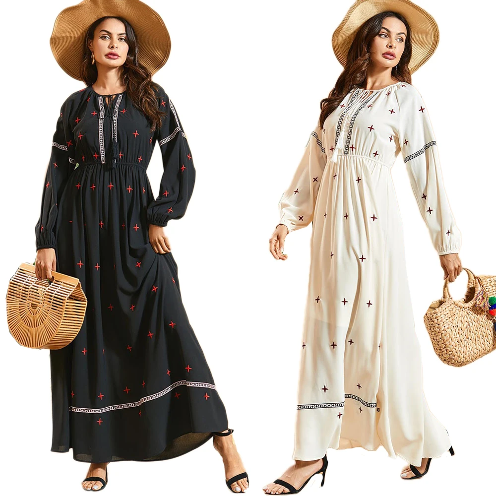 Мусульманская женская абайя мусульманское Макси платье с длинным рукавом