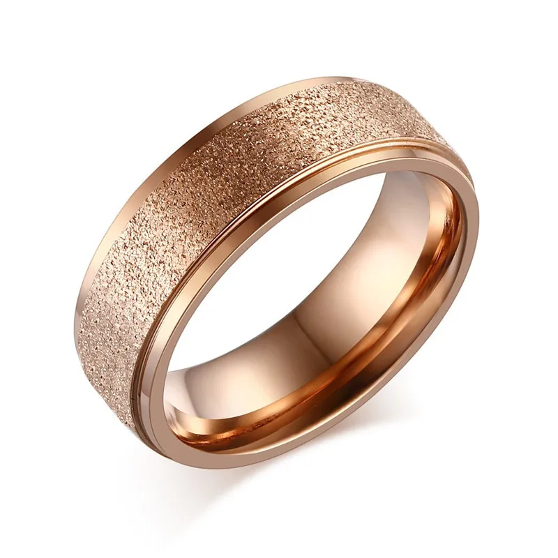 

ZORCVENS High quality Fashion Simple Scrub Stainless Steel Women 's Rings 6mm Width Rose Gold Color Finger Gift For Girl Jewelry