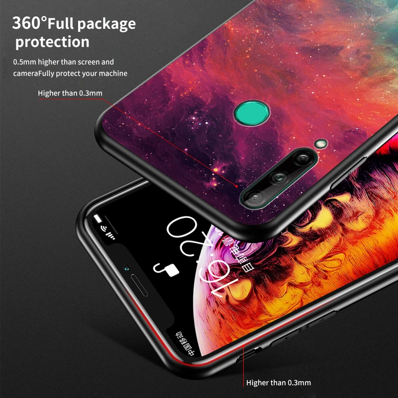 Case For Huawei Honor 9C 9A Starry Sky Tempered Glass Hard Plastic Back Phone Cover 9S funda | Мобильные телефоны и
