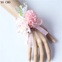 yo cho wedding wrist corsage bracelet flowers silk rose cuff bracelets bridesmaid wedding corsages bracelet for bride witness