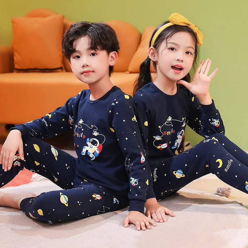 

100% Cotton Children's Pajamas Astronaut Pajamas for Teens 4 6 8 12Years Winter Boys Clothes Long Sleeve Baby Girl Clothing Sets
