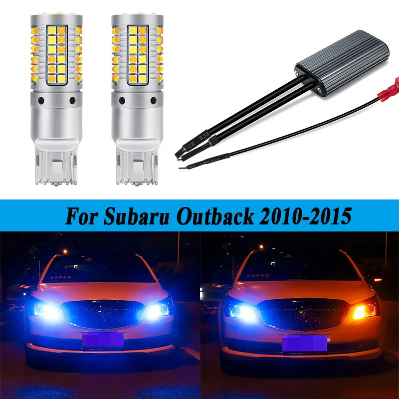 2pcs Auto LED Car DRL Daytime Running Light Turn Signals White+Amber Lamps WY21W T20 7440 For Subaru Outback 2010-2015