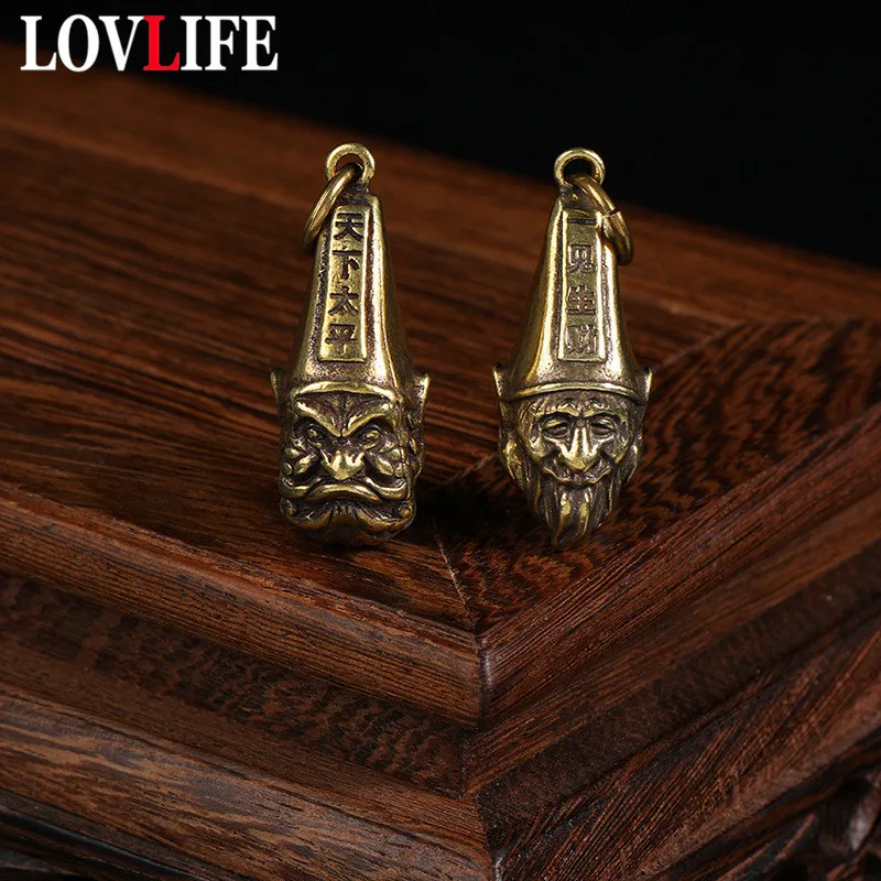 Ретро латунный китайский длинный язык призрак офицер брелок Подвеска ювелирные