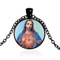 fashion christian jesus cross art photo jewelry accessories cabochon glass pendant chain necklace for womens girl creative gift