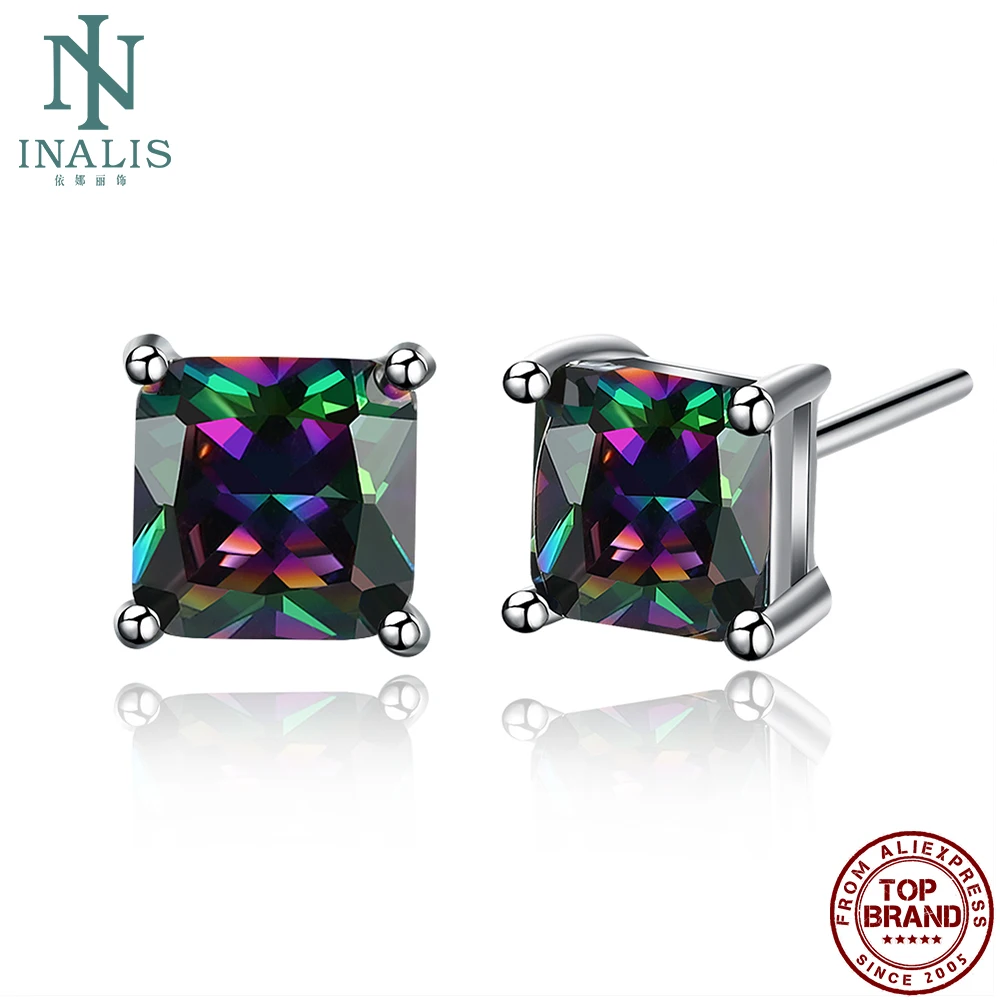 INALIS квадратные большие цветные серьги с цирконием кубической огранки для женщин