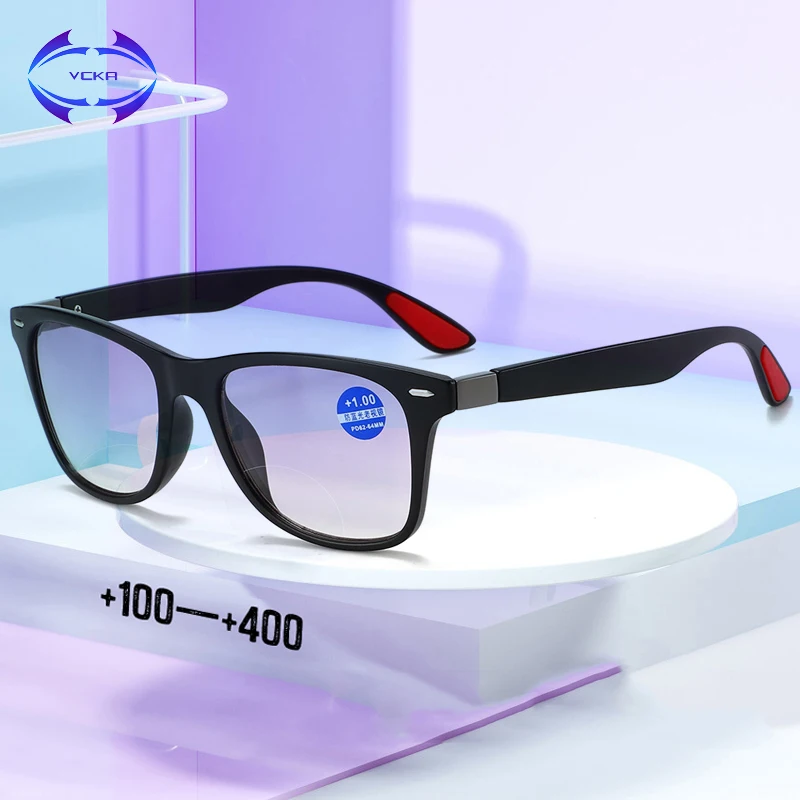 

Многофокальные прогрессивные очки для чтения VCKA в стиле ретро с защитой от сисветильник, двойные оптические пресбиопические очки для мужчи...