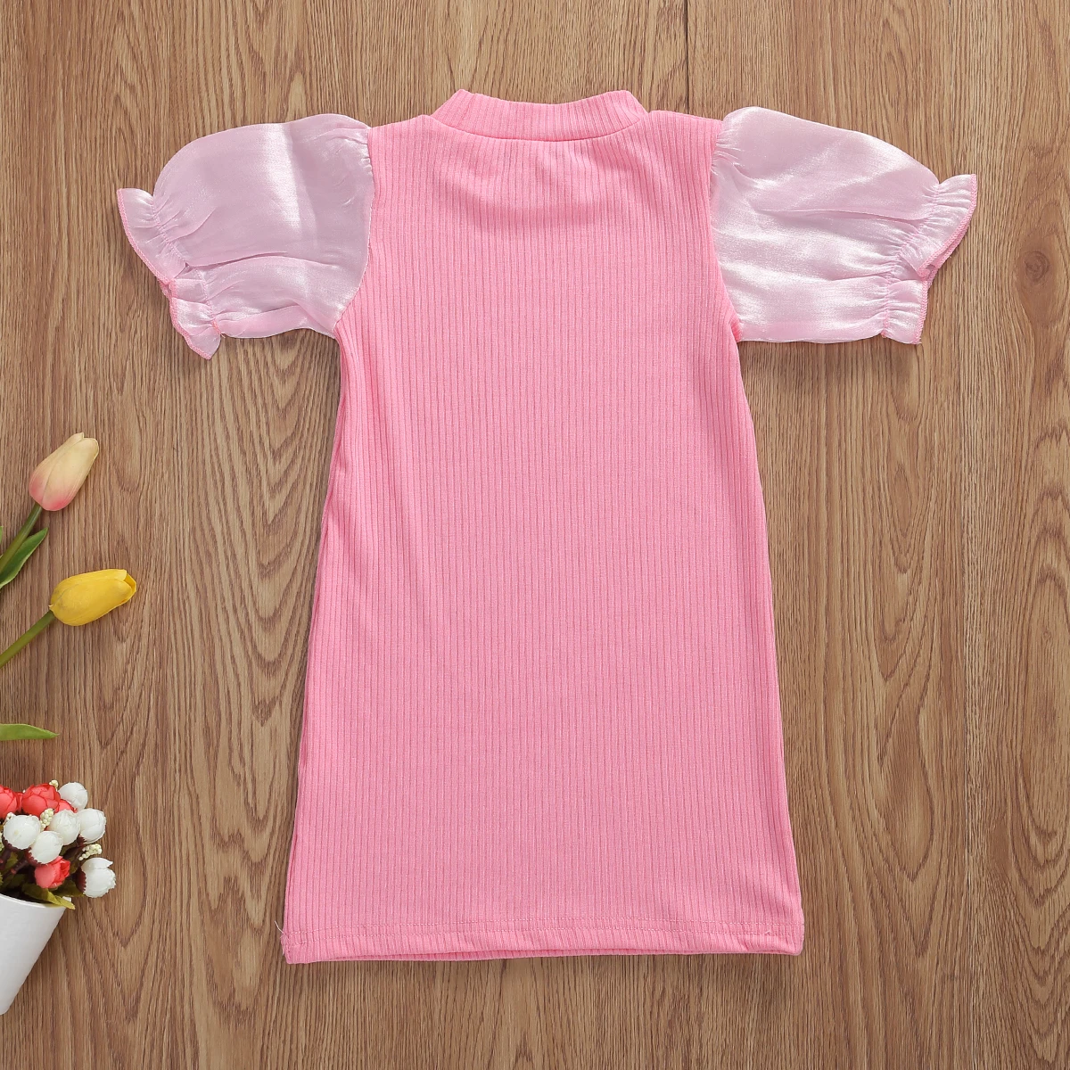 Трикотажное платье принцессы с коротким рукавом и буффами | Детская одежда обувь