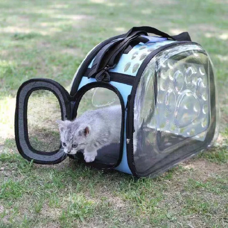 Mochila transparente con ventana para gato, bolsa de transporte para mascotas con espacio para gatos y cachorros, bolsa de viaje transpirable para mascotas