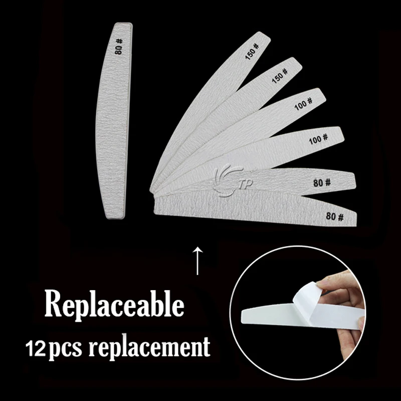 Nail Sponge Buffer File With 12 Replace Sandpaper Kit 4pcs 80# + 100# 150# Grit Toe Sanding Grinding Pads | Красота и здоровье