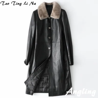 

2021 Women Fashion Genuine Real Sheep Leather Trench H1