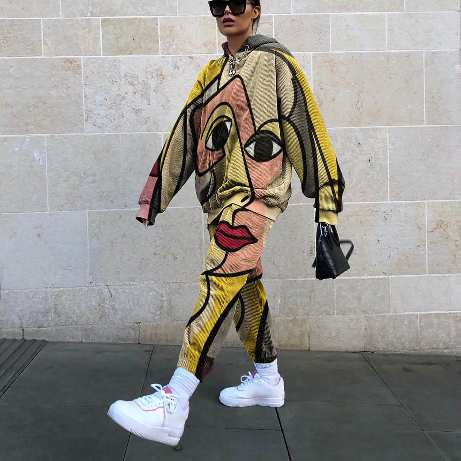 Зимний комплект из двух предметов оверсайз Женский флисовый Топ с длинным