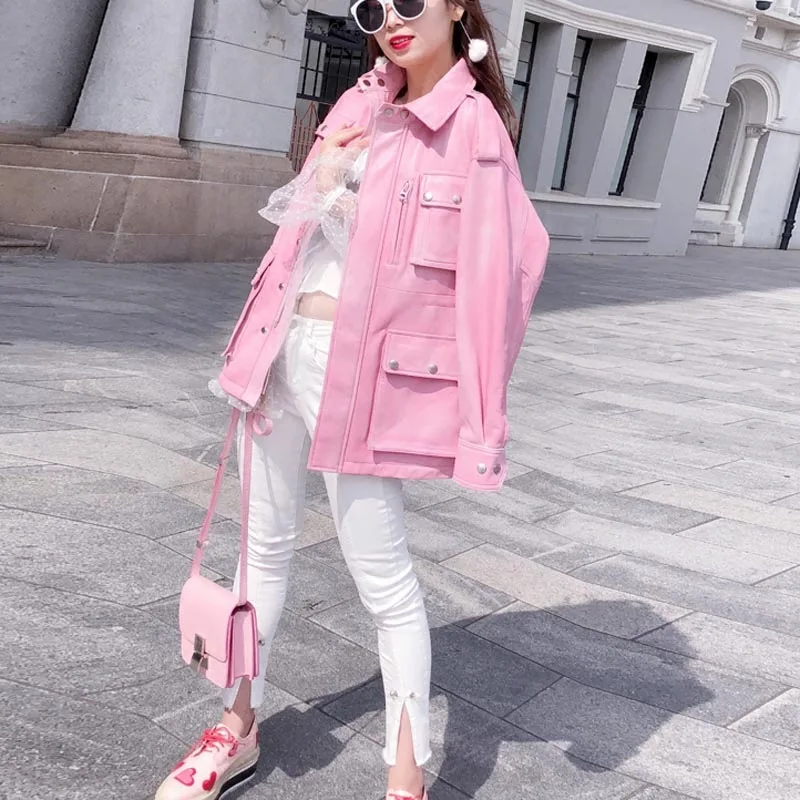 Women's Fur Coat 100% Sheepskin Real Genuine Leather Jacket Women Clothes 2021 Pink Korean Elegant Female ZT2229 | Женская одежда