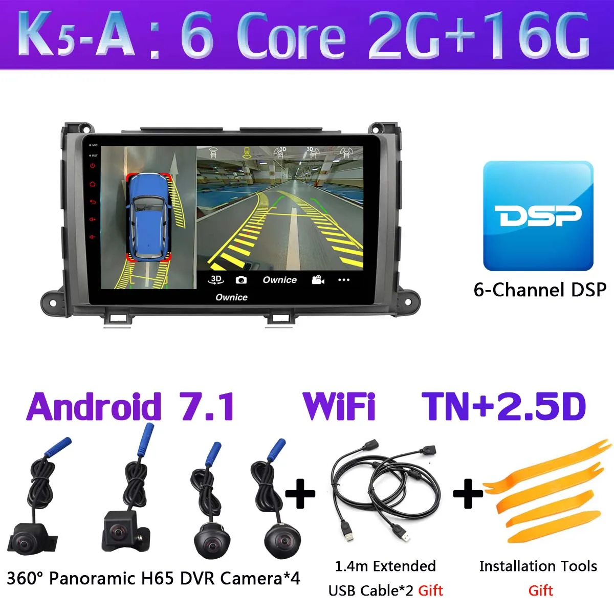 K5-A 360 ° панорамная камера Восьмиядерный 4 Гб+ 64 ГБ Android 9,0 Автомобильная магнитола для Toyota Sienna 3 XL30 2011- gps SPDIF DSP CarPlay - Цвет: K5-A